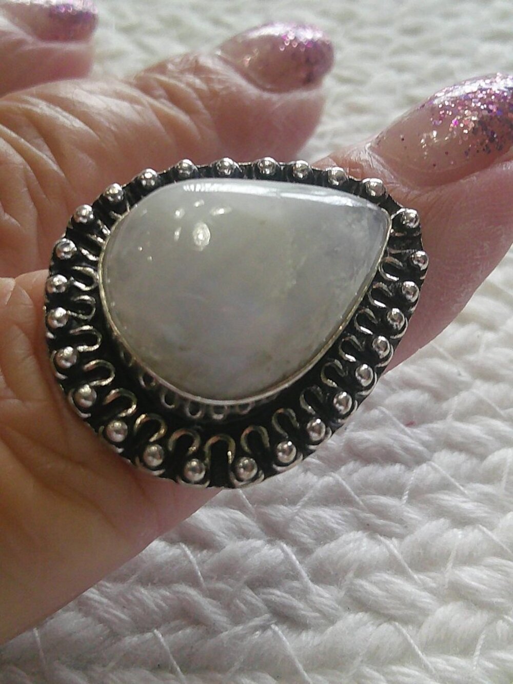 Gorgeous RAINBOW MOONSTONE Handmade Sterling 925 Ring Size 7.25 #208F